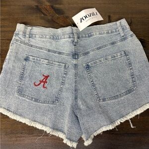 Zoozatz Light Blue Denim Frayed Hem Women's Shorts with Alabama logo